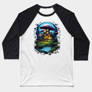 Enchanted Haven: Whimsical Forest Cottage Baseball T-Shirt